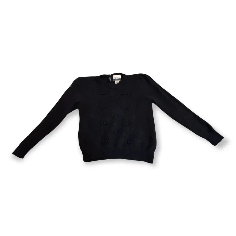 Vintage Marnie West Black Angora Wool‎ Blend Sweater FLAW sz S 80s 90s Padded